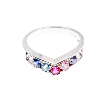 Sky Jewelry Серебряное кольцо с разноцветными фианитами