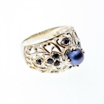 Sky Jewelry Серебряное кольцо с жемчугом и сапфиром