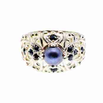 Sky Jewelry Серебряное кольцо с жемчугом и сапфиром