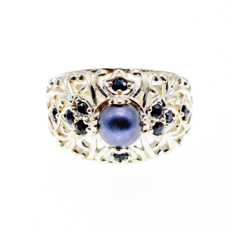 Sky Jewelry Серебряное кольцо с жемчугом и сапфиром