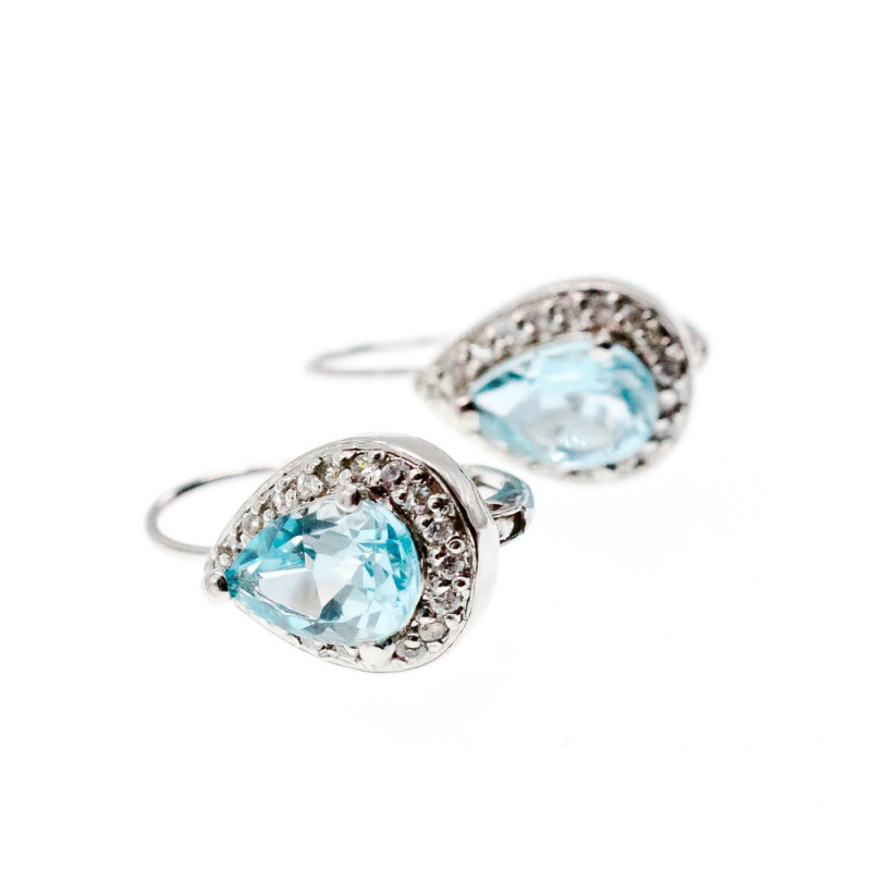 Sky Jewelry Серебряные серьги с топазом и фианитами
