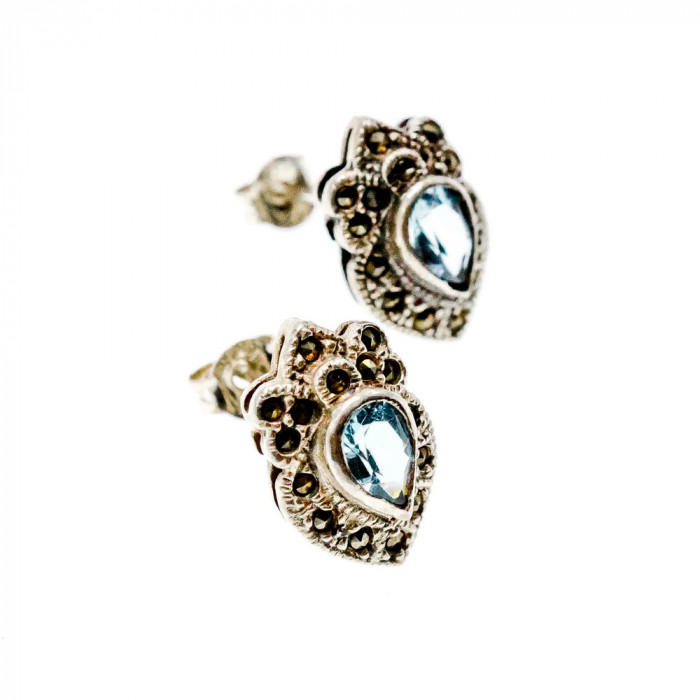 Sky Jewelry Серебряные серьги с топазом и марказитом