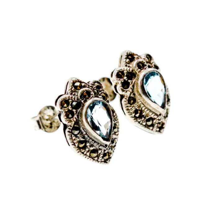 Sky Jewelry Серебряные серьги с топазом и марказитом
