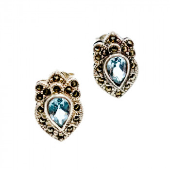 Sky Jewelry Серебряные серьги с топазом и марказитом