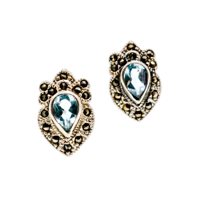 Sky Jewelry Серебряные серьги с топазом и марказитом