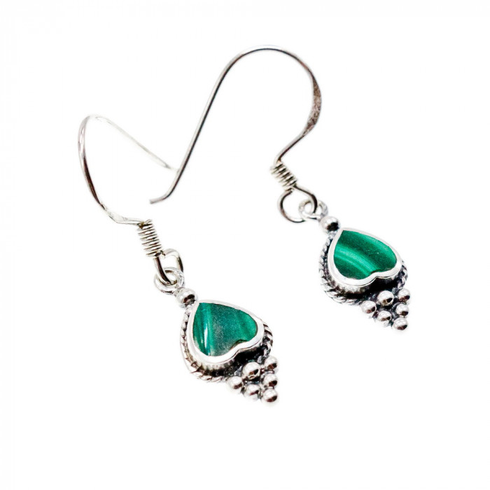 Sky Jewelry Серебряные серьги с малахитом  Сердце