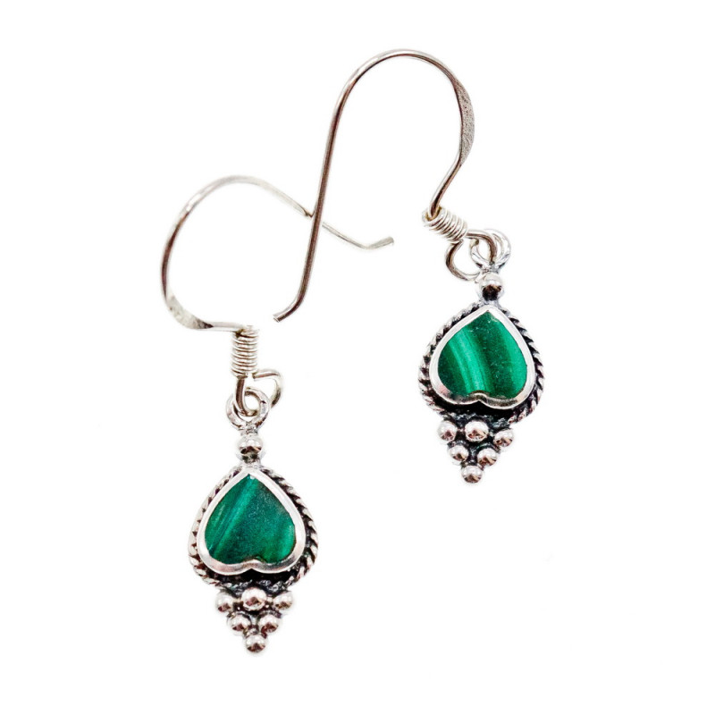 Sky Jewelry Серебряные серьги с малахитом  Сердце
