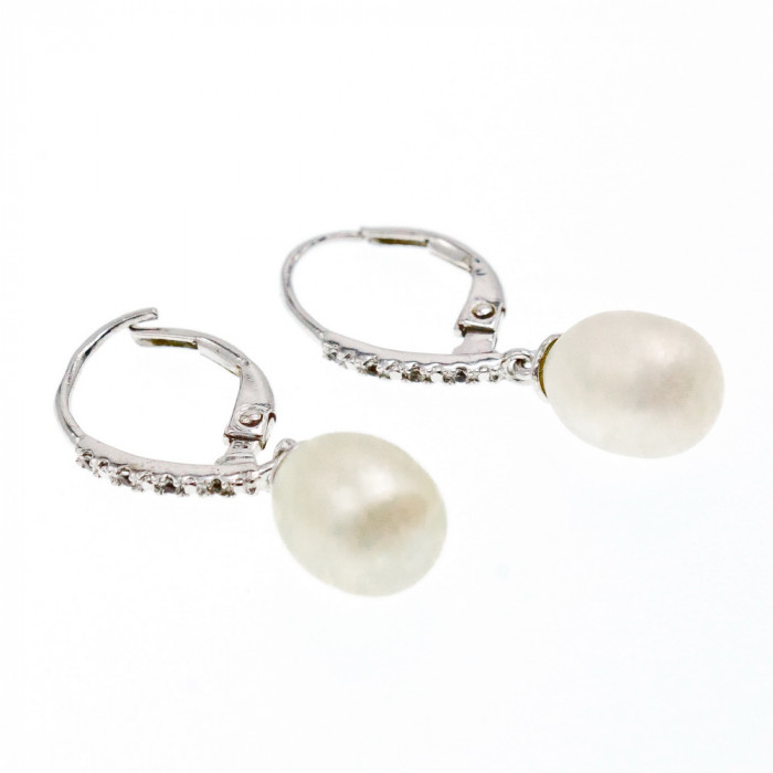 Sky Jewelry Серебряные серьги с жемчугом и фианитами