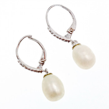Sky Jewelry Серебряные серьги с жемчугом и фианитами