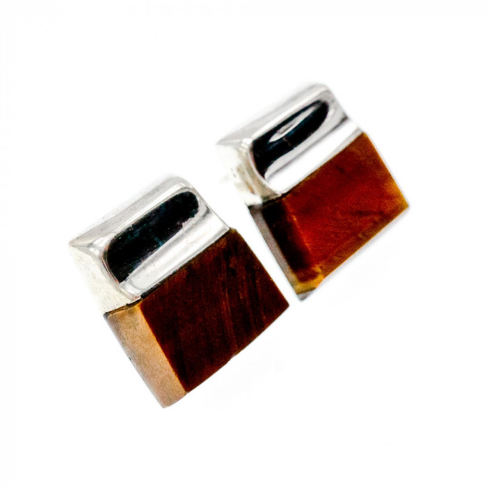 Sky Jewelry Серебряные серьги с камнем тигровый глаз Винтаж