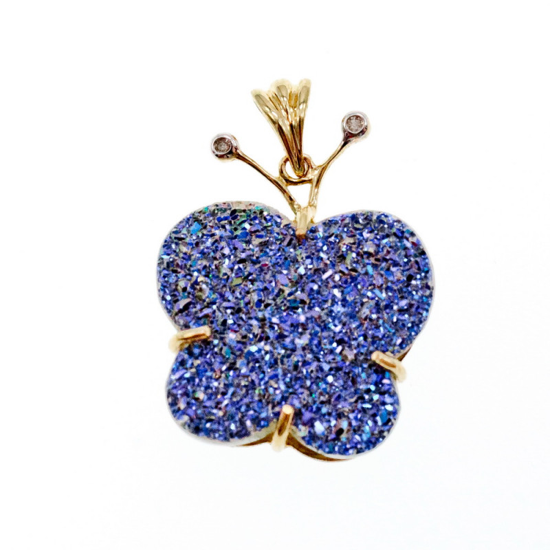 Sky Jewelry Золотой кулон с бриллиантами и камнем druzy кварц Бабочка
