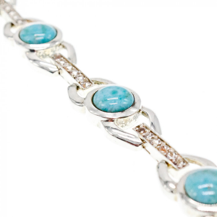 Sky Jewelry Серебряный браслет с камнем ларимар и фианитом