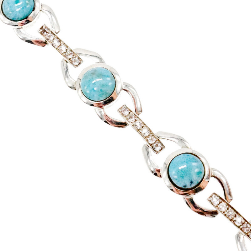Sky Jewelry Серебряный браслет с камнем ларимар и фианитом