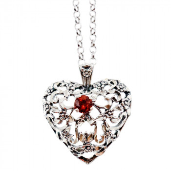 Sky Jewelry Серебряная цепочка с кулоном гранат   Гранатовое сердце