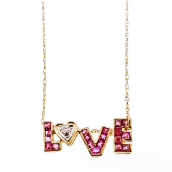 Sky Jewelry Золотая цепочка с кулоном рубины и бриллианты  Love