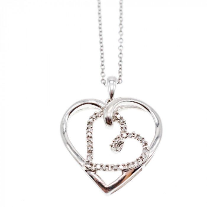 Sky Jewelry Серебряная цепочка с кулоном белый сапфир   Сердце