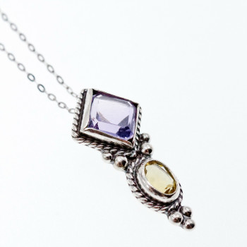 Sky Jewelry Серебряная цепочка с кулоном аметист и цитрин