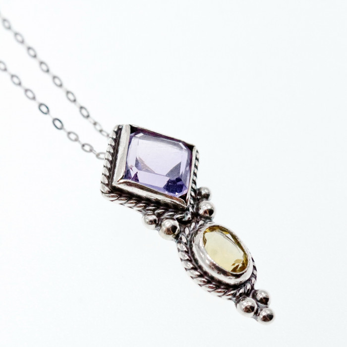 Sky Jewelry Серебряная цепочка с кулоном аметист и цитрин