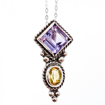 Sky Jewelry Серебряная цепочка с кулоном аметист и цитрин