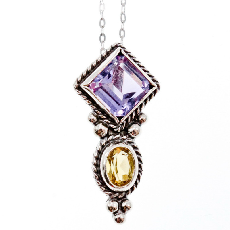 Sky Jewelry Серебряная цепочка с кулоном аметист и цитрин