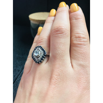 Sky Jewelry Серебряное кольцо с голубым аквамарином и темно-синей  шпинелью