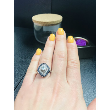 Sky Jewelry Серебряное кольцо с голубым аквамарином и темно-синей  шпинелью