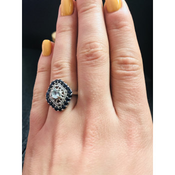 Sky Jewelry Серебряное кольцо с голубым аквамарином и темно-синей  шпинелью