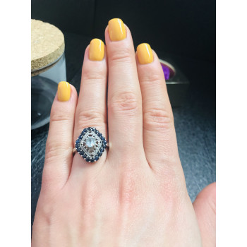 Sky Jewelry Серебряное кольцо с голубым аквамарином и темно-синей  шпинелью