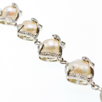Sky Jewelry Браслет с жемчугом и фианитами