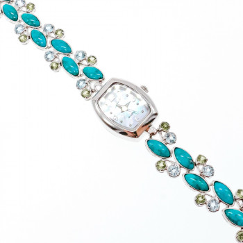 Sky Jewelry Серебряные часы с бирюзой и фианитами