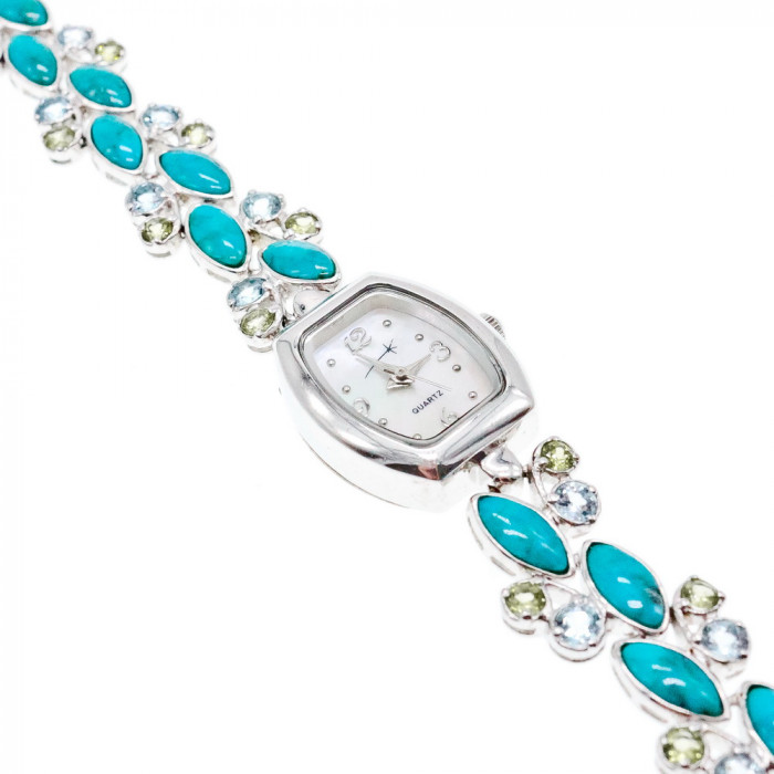 Sky Jewelry Серебряные часы с бирюзой и фианитами