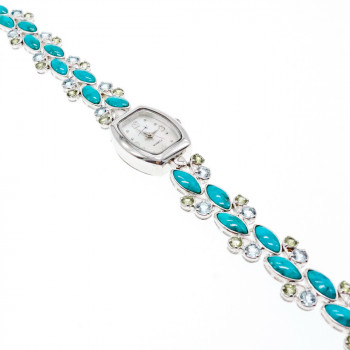 Sky Jewelry Серебряные часы с бирюзой и фианитами