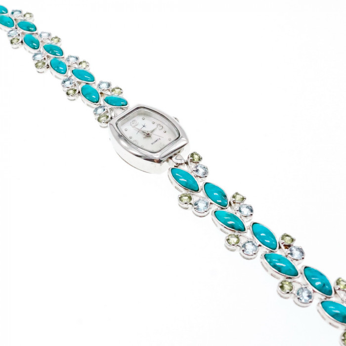 Sky Jewelry Серебряные часы с бирюзой и фианитами