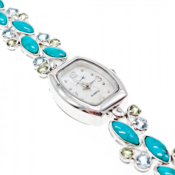 Sky Jewelry Серебряные часы с бирюзой и фианитами