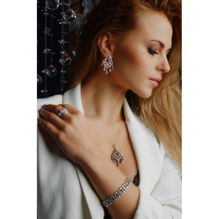 Sky Jewelry Серебряный браслет 925 пробы с редкой бесцветной шпинелью