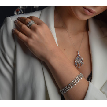 Sky Jewelry Серебряный браслет 925 пробы с редкой бесцветной шпинелью