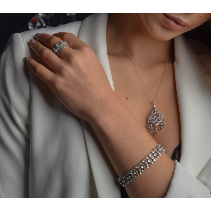 Sky Jewelry Серебряный браслет 925 пробы с редкой бесцветной шпинелью