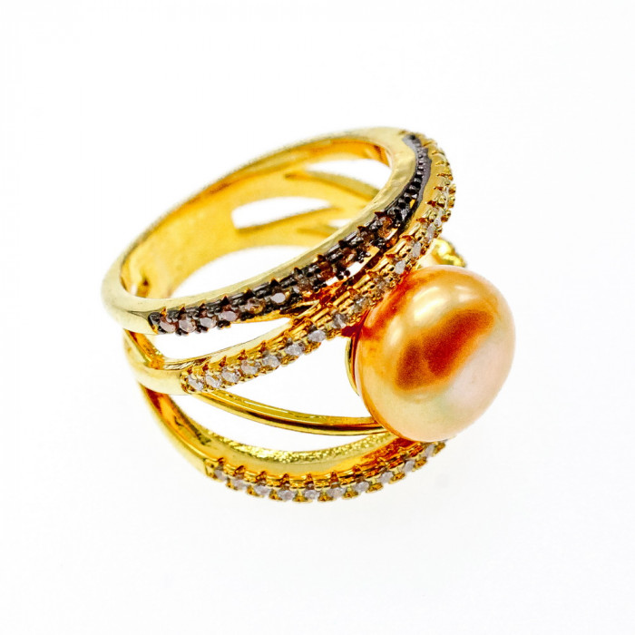 Sky Jewelry Кольцо с жемчугом и фианитами