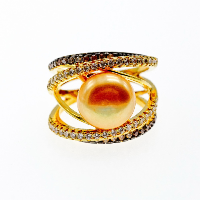 Sky Jewelry Кольцо с жемчугом и фианитами