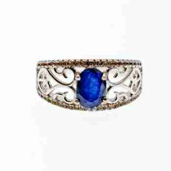 Sky Jewelry Серебряное кольцо с сапфиром и фианитами