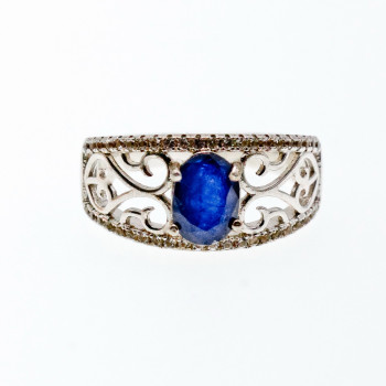 Sky Jewelry Серебряное кольцо с сапфиром и фианитами