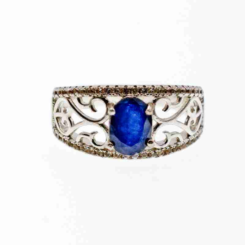 Sky Jewelry Серебряное кольцо с сапфиром и фианитами