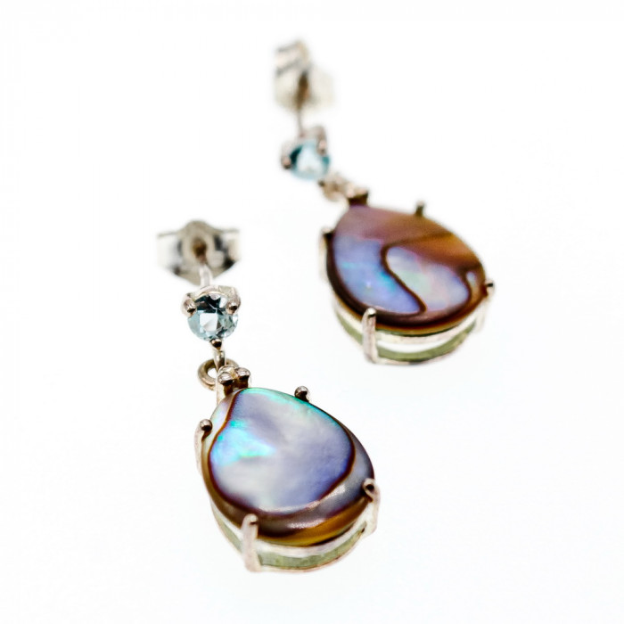 Sky Jewelry Серебряные серьги с камнями гелиотис и топаз