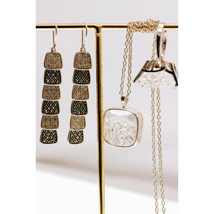 Sky Jewelry Серебряные серьги с марказитом и фианитами   Вечеринка