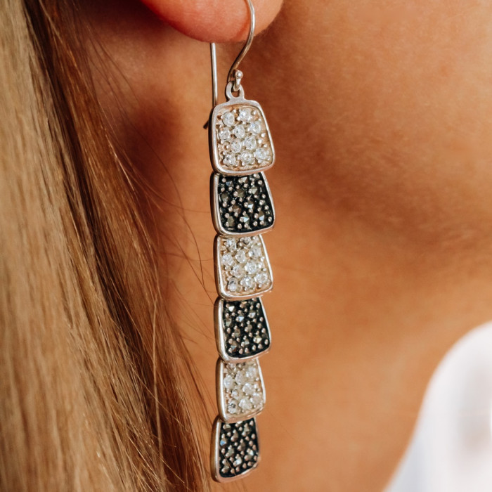 Sky Jewelry Серебряные серьги с марказитом и фианитами   Вечеринка