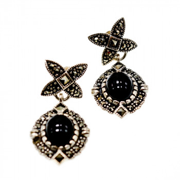 Sky Jewelry Серебряные серьги с марказитом и ониксом