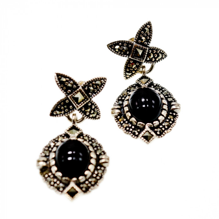 Sky Jewelry Серебряные серьги с марказитом и ониксом