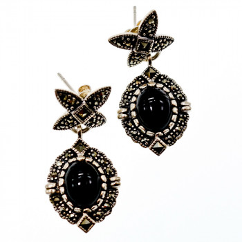 Sky Jewelry Серебряные серьги с марказитом и ониксом