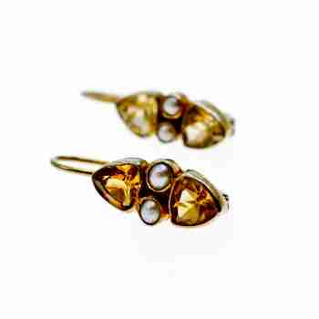 Sky Jewelry Серебряные серьги в позолоте с гелиодором и жемчугом