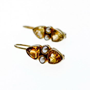 Sky Jewelry Серебряные серьги в позолоте с гелиодором и жемчугом